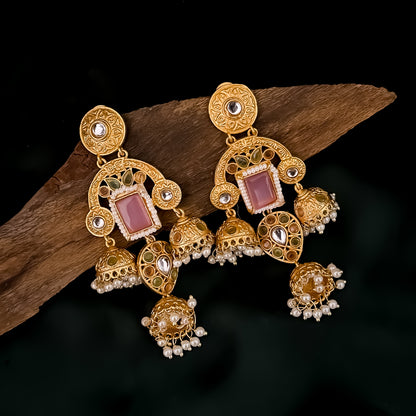 Maitri Premium Kashmiri Jhumka Earrings - Pastel Pink