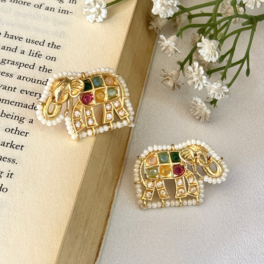 Gajanan Jadau Brass Stud Earring - Multi