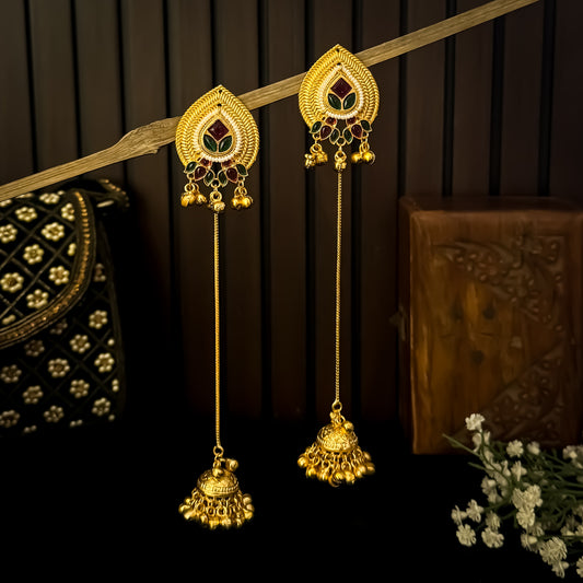 Anjana Premium Kashmiri Brass Dejhoor Ghungroo Earrings - Pink & Green