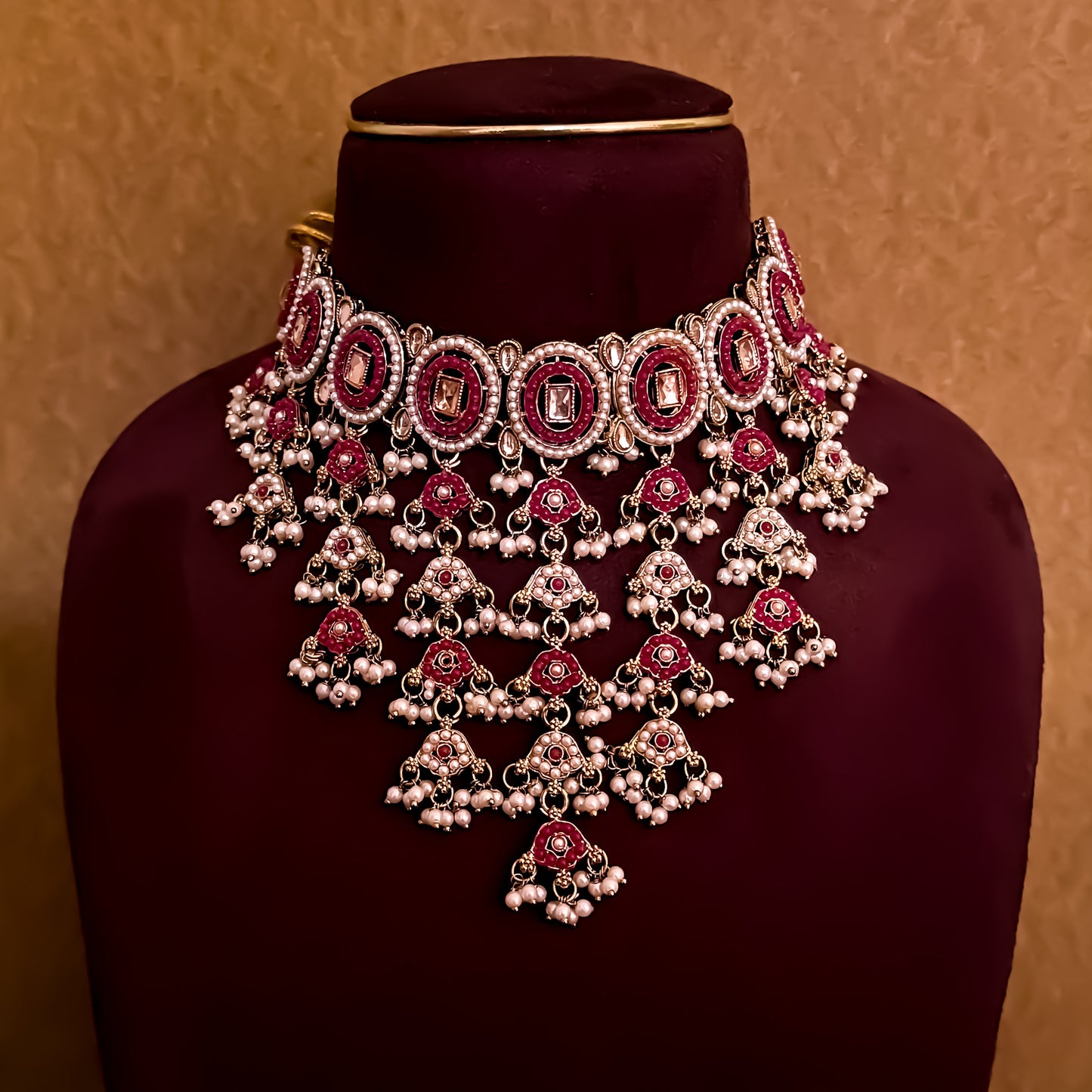 Rehan Jadau Reverse AD Necklace Set - Pink