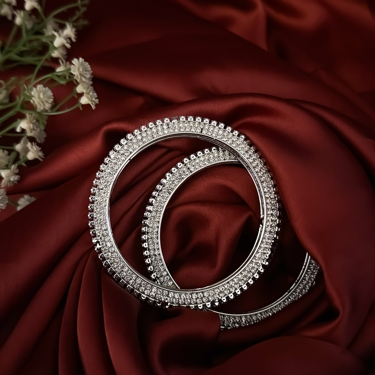 Silver Vrishti Premium AD Bangles (Set of 2)