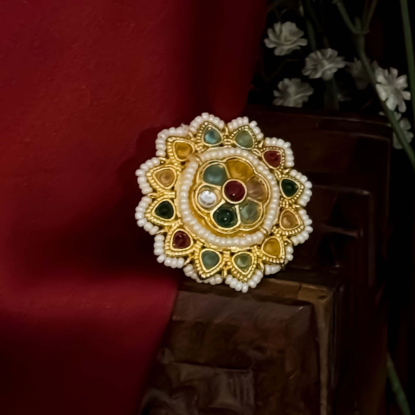 Surajkamal Navratan Brass Adjustable Ring - Multi