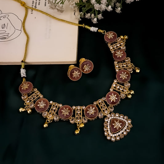 Naina Kashmiri Brass Ghungroo Necklace Set - Pastel Pink