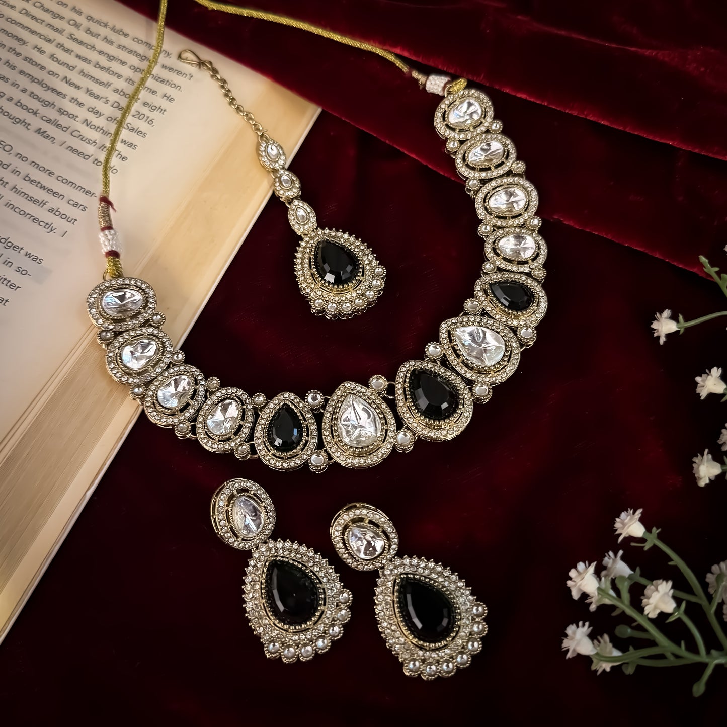 Green Mannat Zircone Polki Lookalike Premium Necklace Set