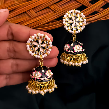 Black Meenakari Jhumka Earrings