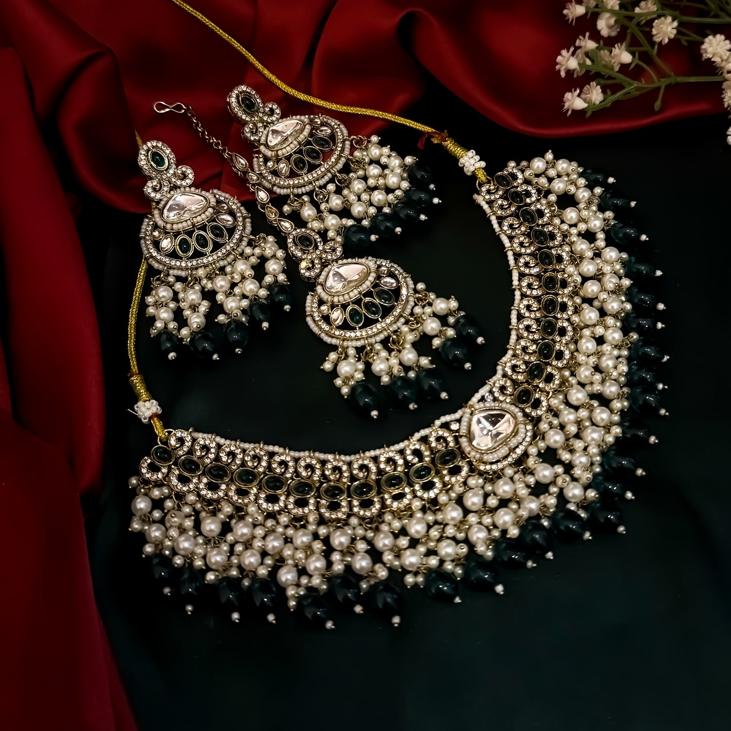 Lavya Pearl Premium Necklace Set - Green