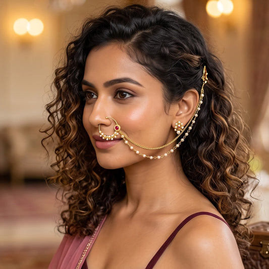 Mallika Kundan Nose Clip/Nath - Pink