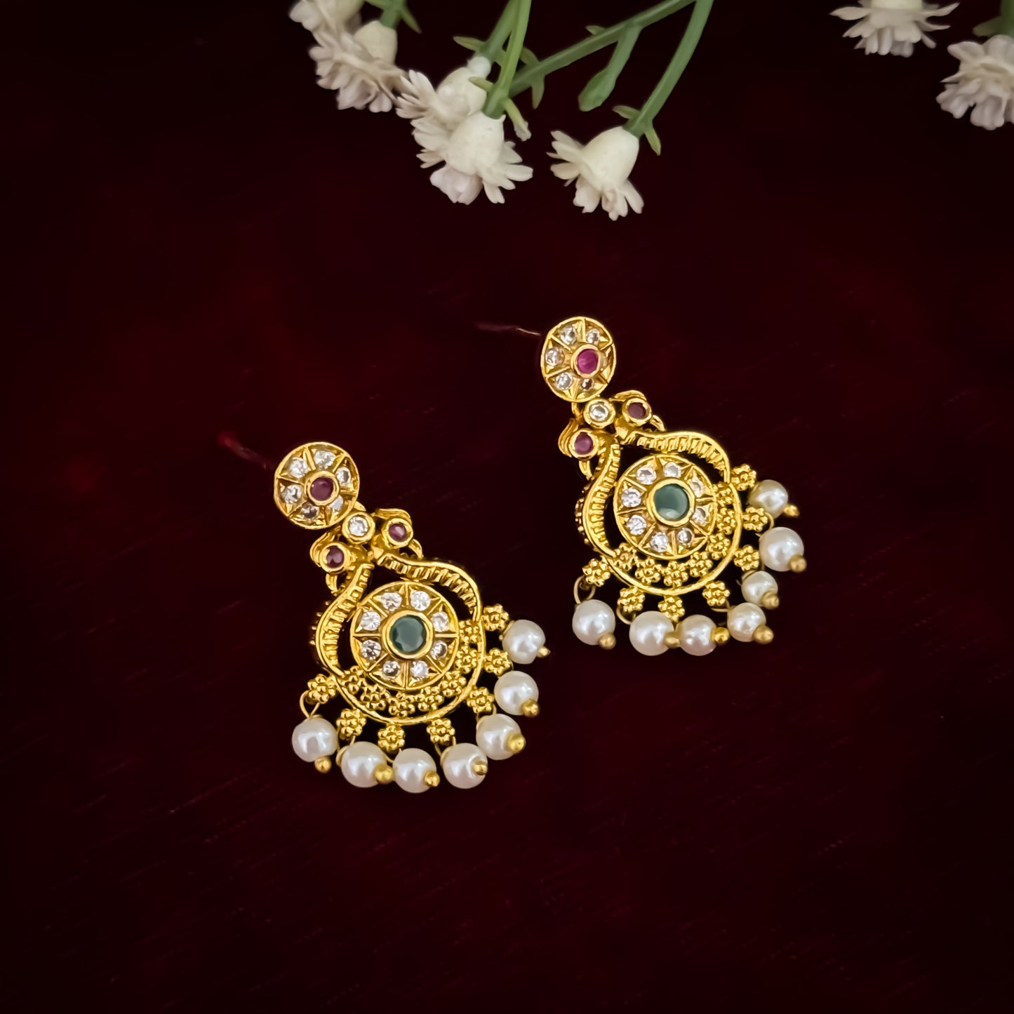 Amrutha Premium Hasli Temple AD Necklace Set - Golden