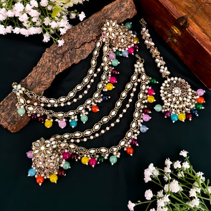 Mehek Mirror Jhumka Earrings with Sahara & Teeka- Multi