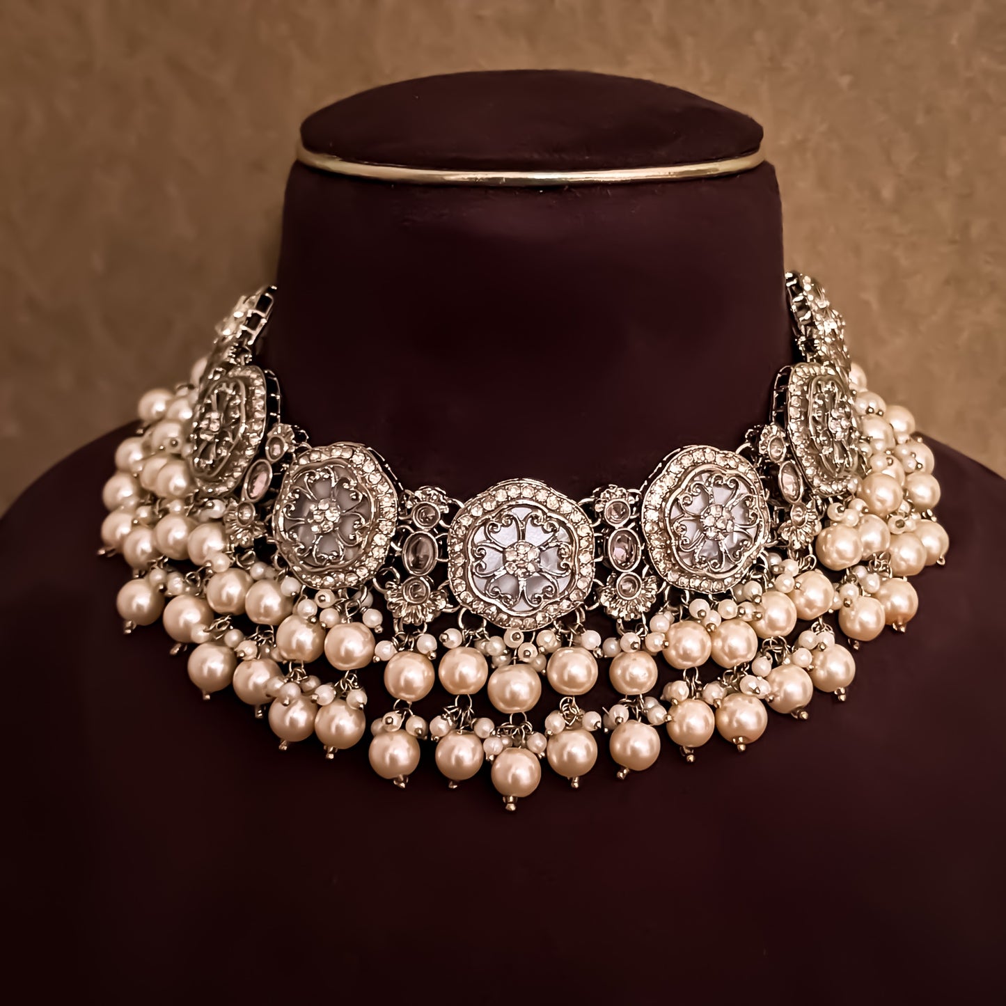 Sariska Pearl Loaded MOP Necklace Set - Golden