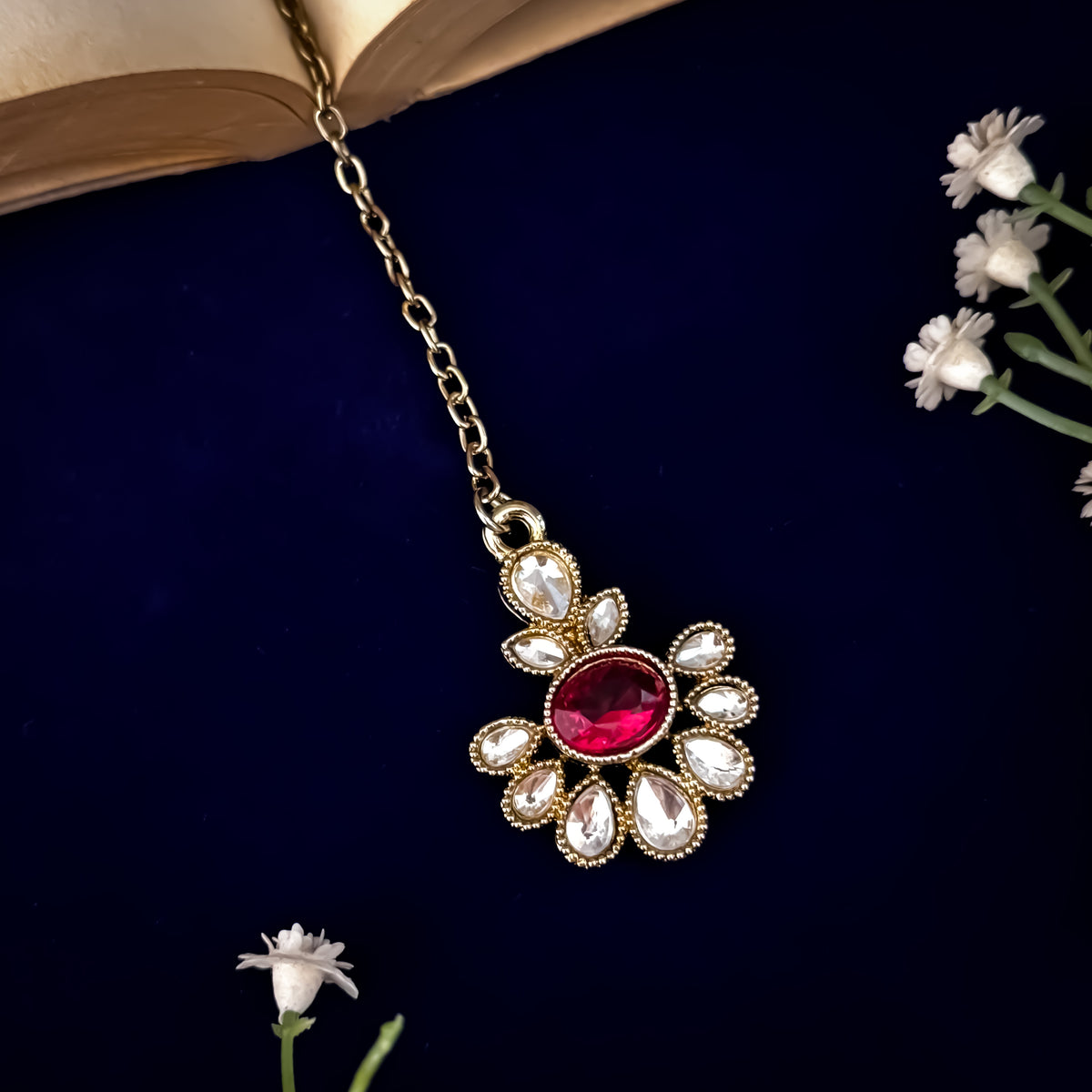 Magenta Pink Raisha Floral Kundan Necklace Set