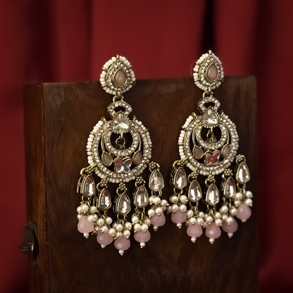 Athiya Kundan Pearl Premium Chandbali Earrings - Baby Pink
