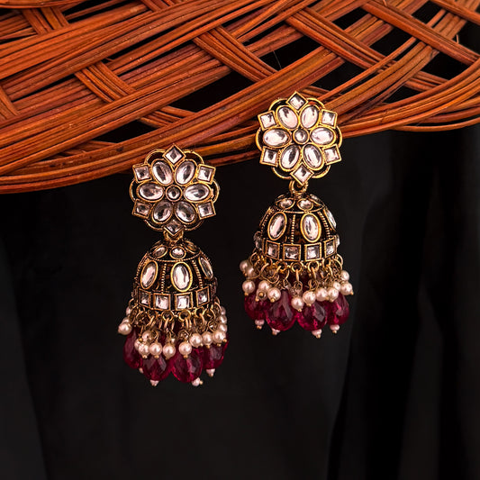 Aashika Pearl Jhumka Earrings- Wine