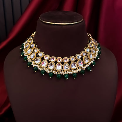 Reeti Kundan Pearl Necklace Set - Green