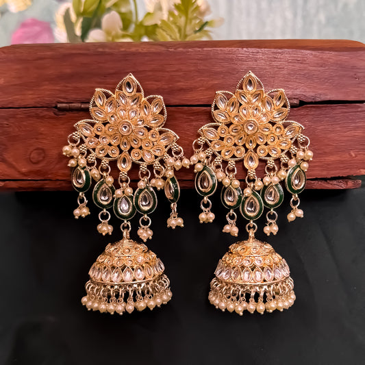 Kasee Kundan Jhumka Earrings - Golden