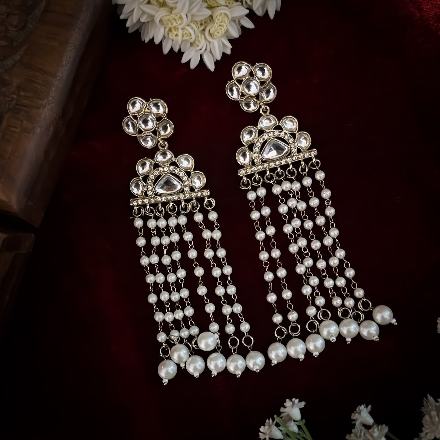 Nazar Kundan Dangler Earrings - Golden/Ivory