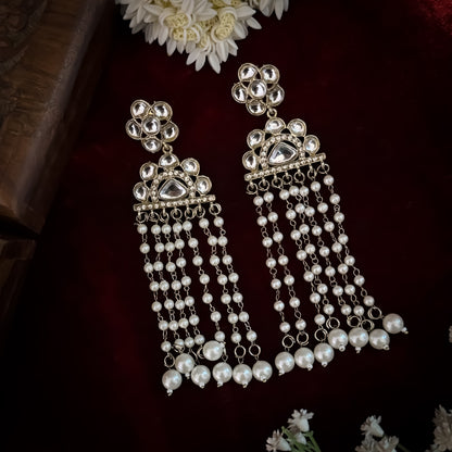 Nazar Kundan Dangler Earrings - Golden/Ivory