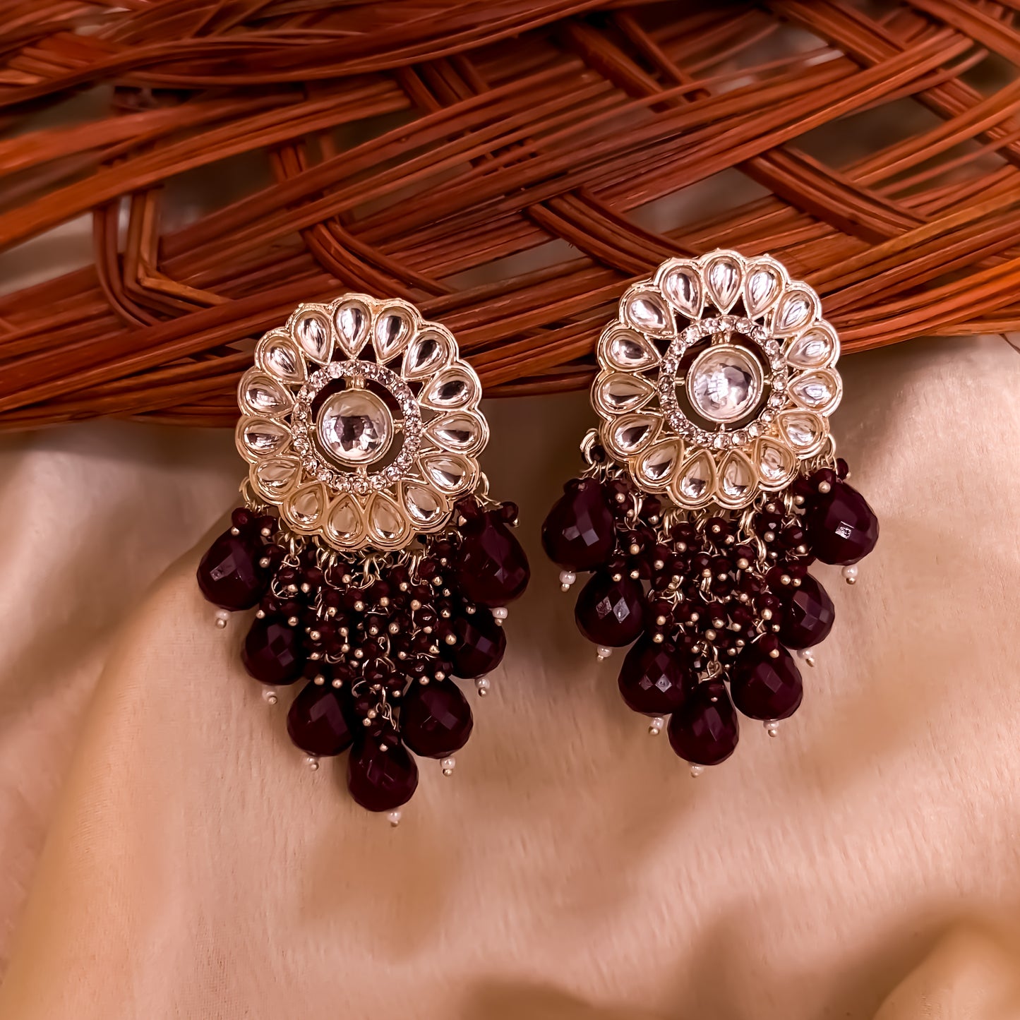 Myra Kundan Chandbali Earrings - Maroon