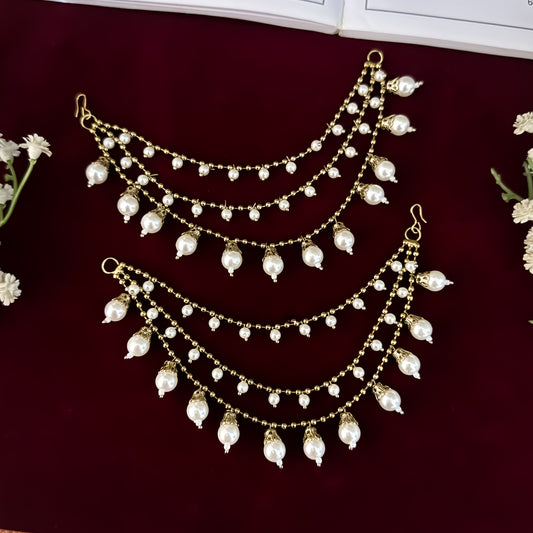 Golden Vanya 3 Layer Baahubali Pearl Detachable Earchains