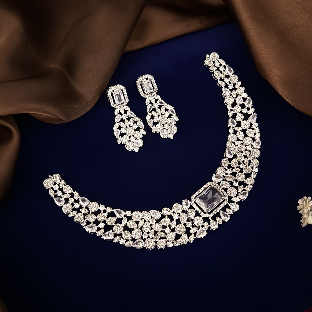 Crystal White Zara American Diamond Necklace Set