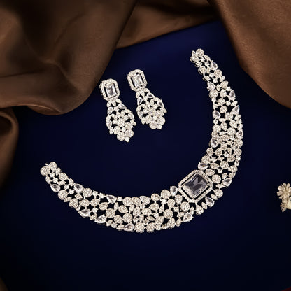 Crystal White Zara American Diamond Necklace Set