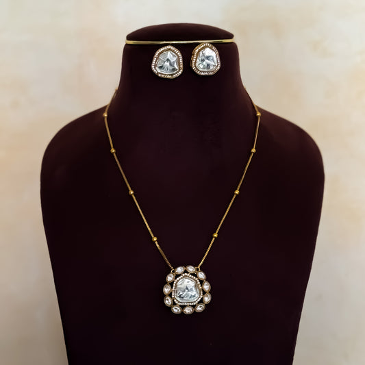 Miraya Polki AD Long Necklace Set with Earringa