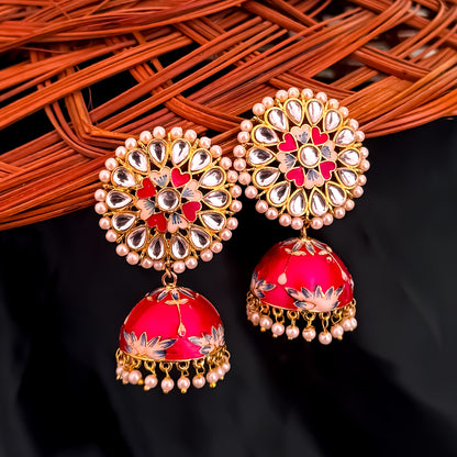 Kundan Meenakari Jhumka Hot Pink