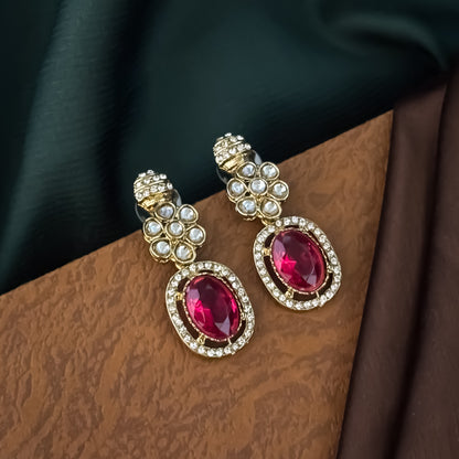 Pink Tayani Zircon Kundan Necklace Set with Earrings