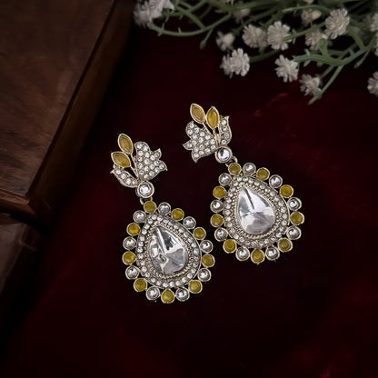 Mansi Kundan Drop Earrings - Yellow