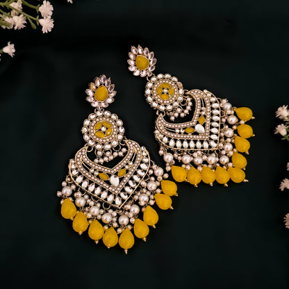 Shaba Jadau Kundan Chandbali Earrings - Yellow