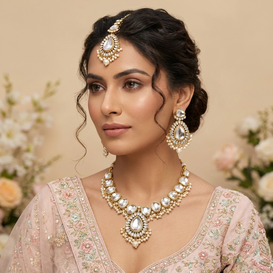 Saundarya Royal Kundan Necklace Set - Golden