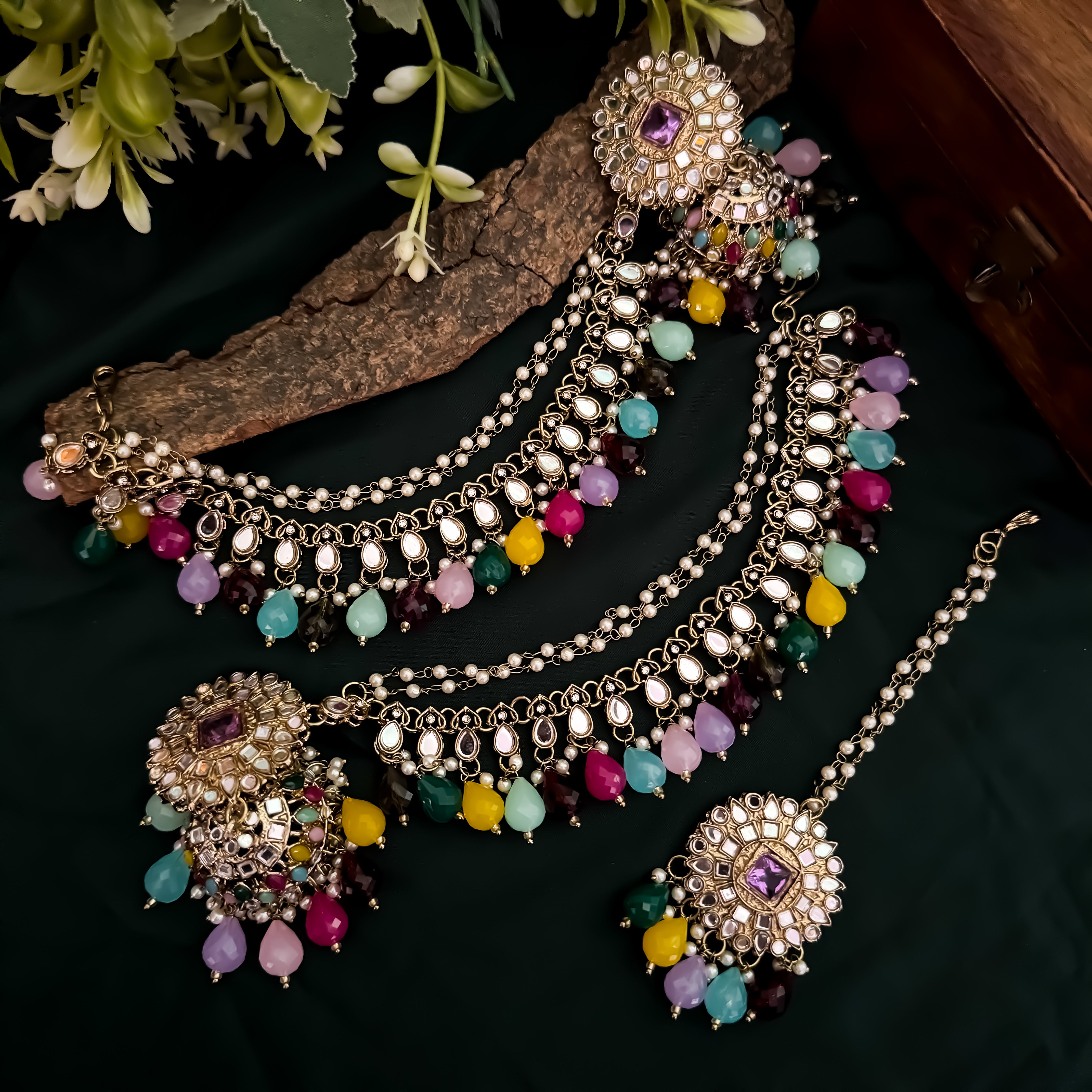 Masaba Mirror Jhumka Earrings with Sahara & Tika Set - Multi – The ...