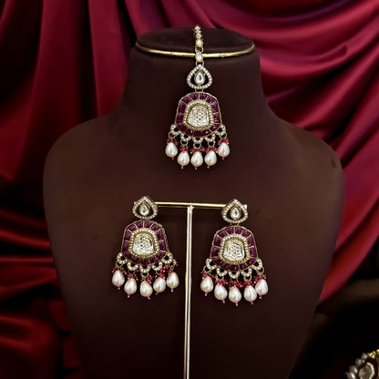 Tanishka Polki Premium Necklace Set - Magenta Pink