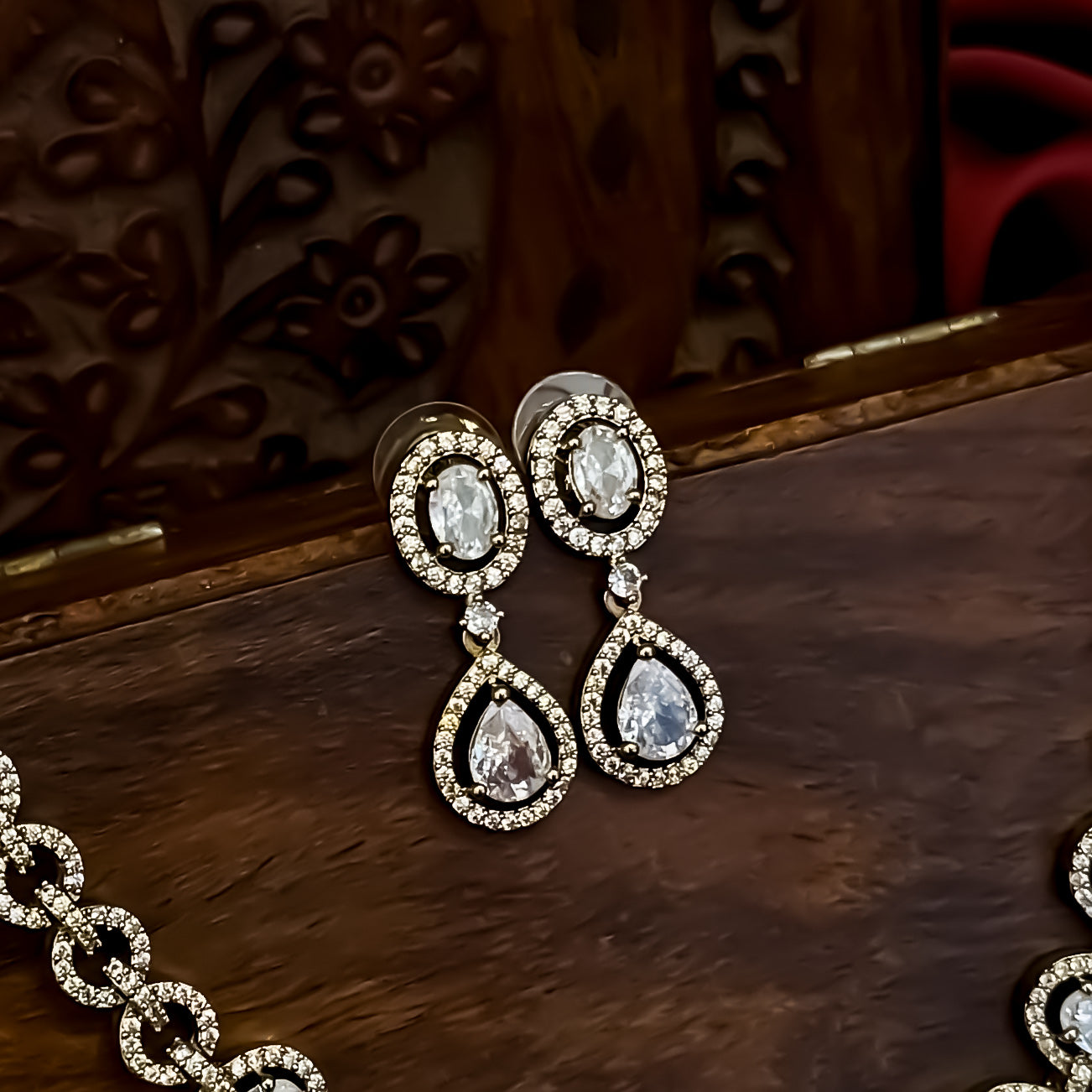 Yamina American Diamond Drop Necklace Set- Golden