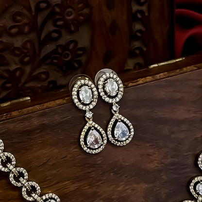 Yamina American Diamond Drop Necklace Set- Golden