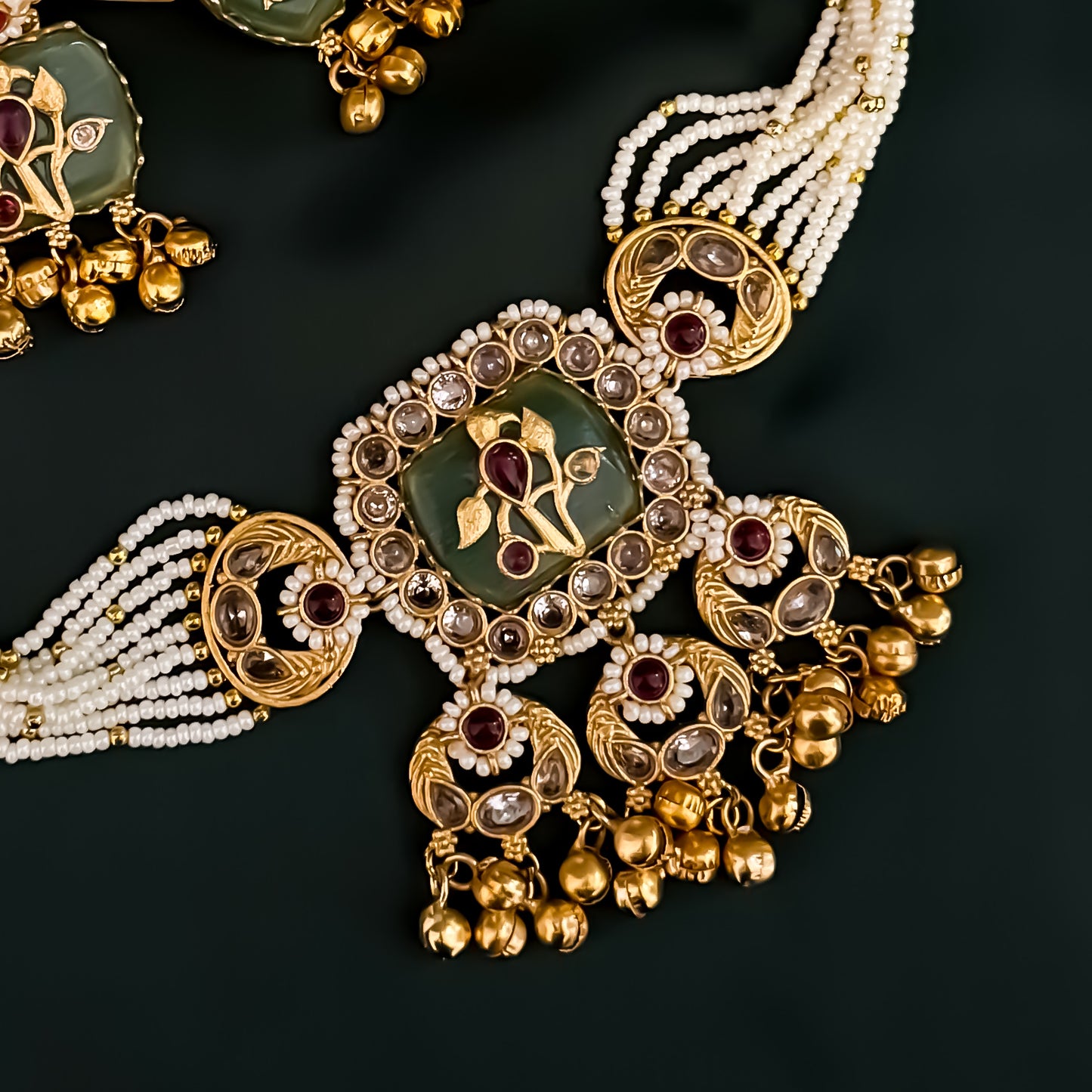 Yamika Premium Heritage Necklace Set - Pastel Green