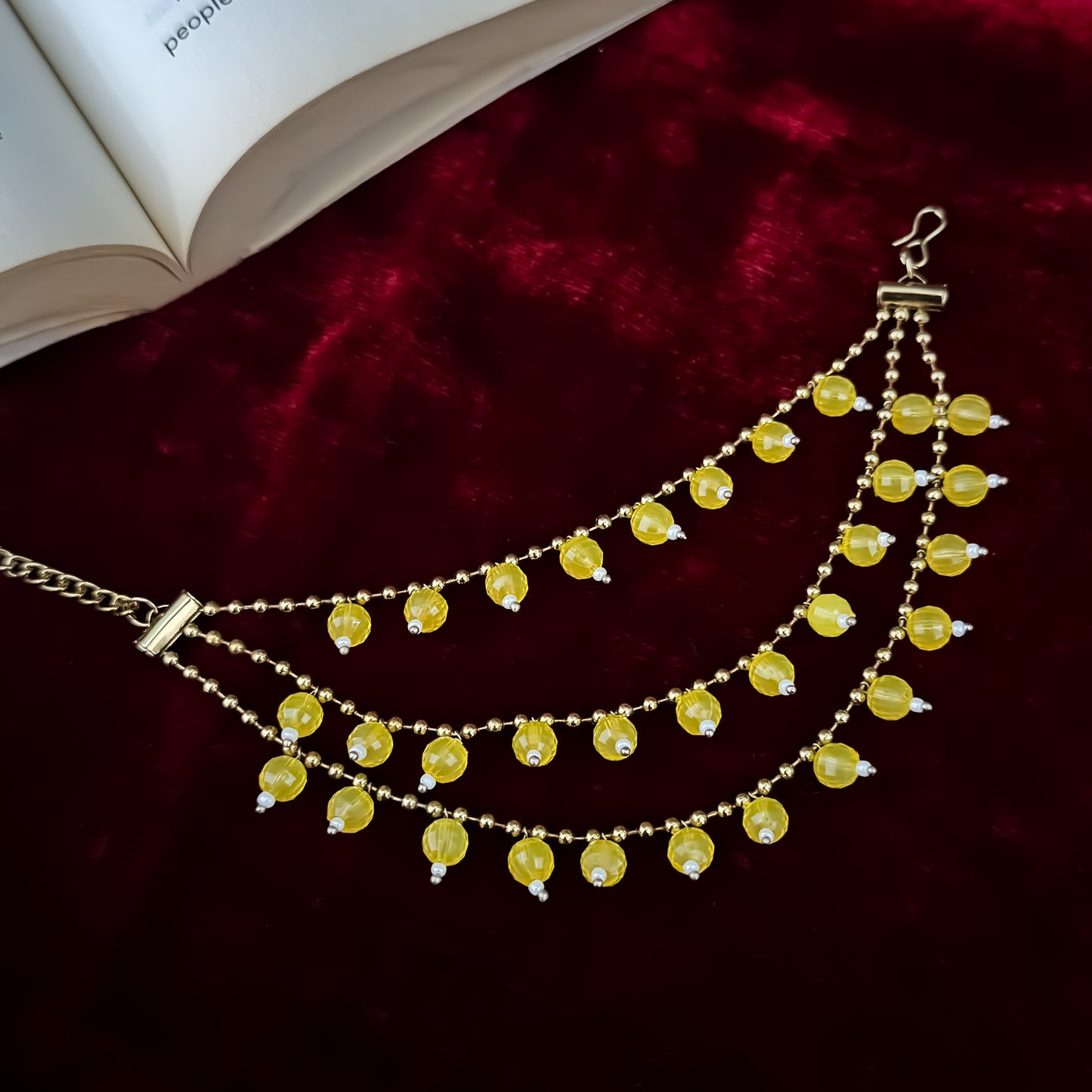 Ishana 3 Layer Pearl Detachable Earchains - Yellow