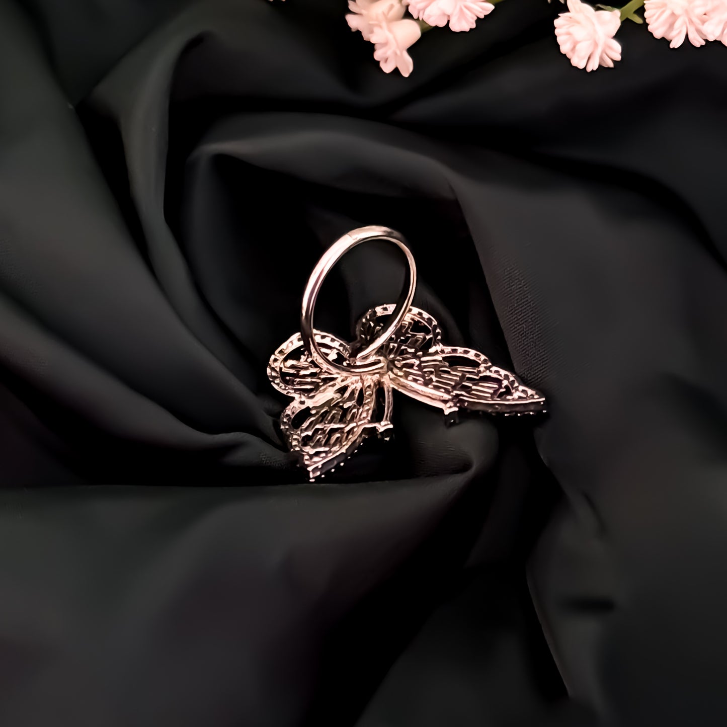 Butterfly American Diamond Silver Adjustable Ring