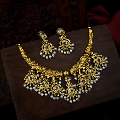 Amrutha Premium AD Hasli Necklace Set - Golden