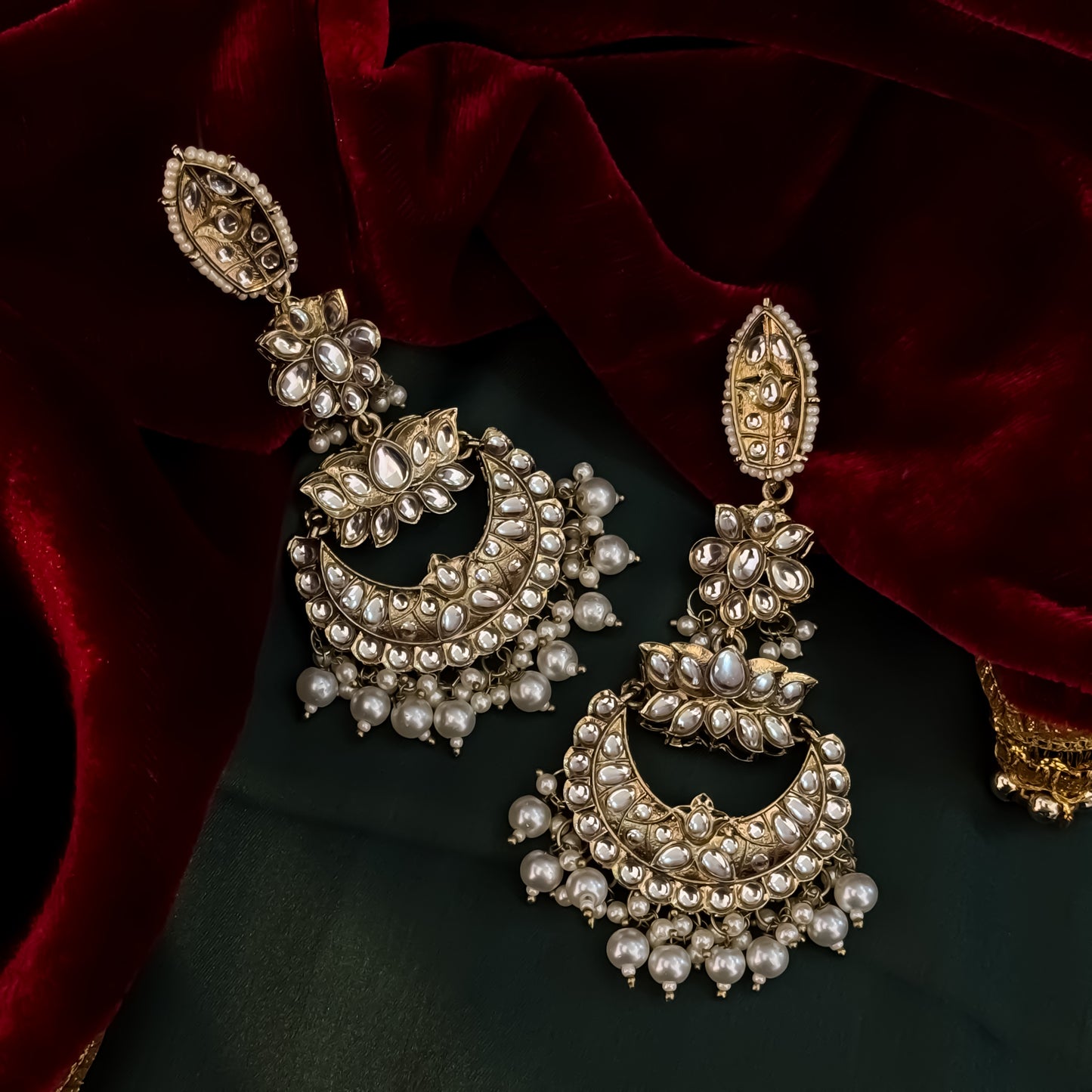 Nilanjana Kundan Chandbali Earrings - Golden