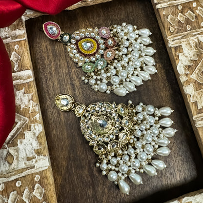 Zahira Jadau Chandbali Earrings- Multi