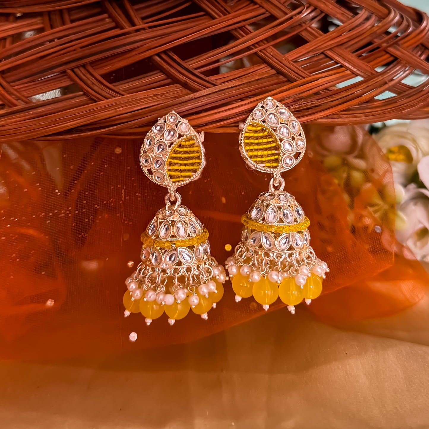 Yashika Pearl Jhumka Earrings- Yellow