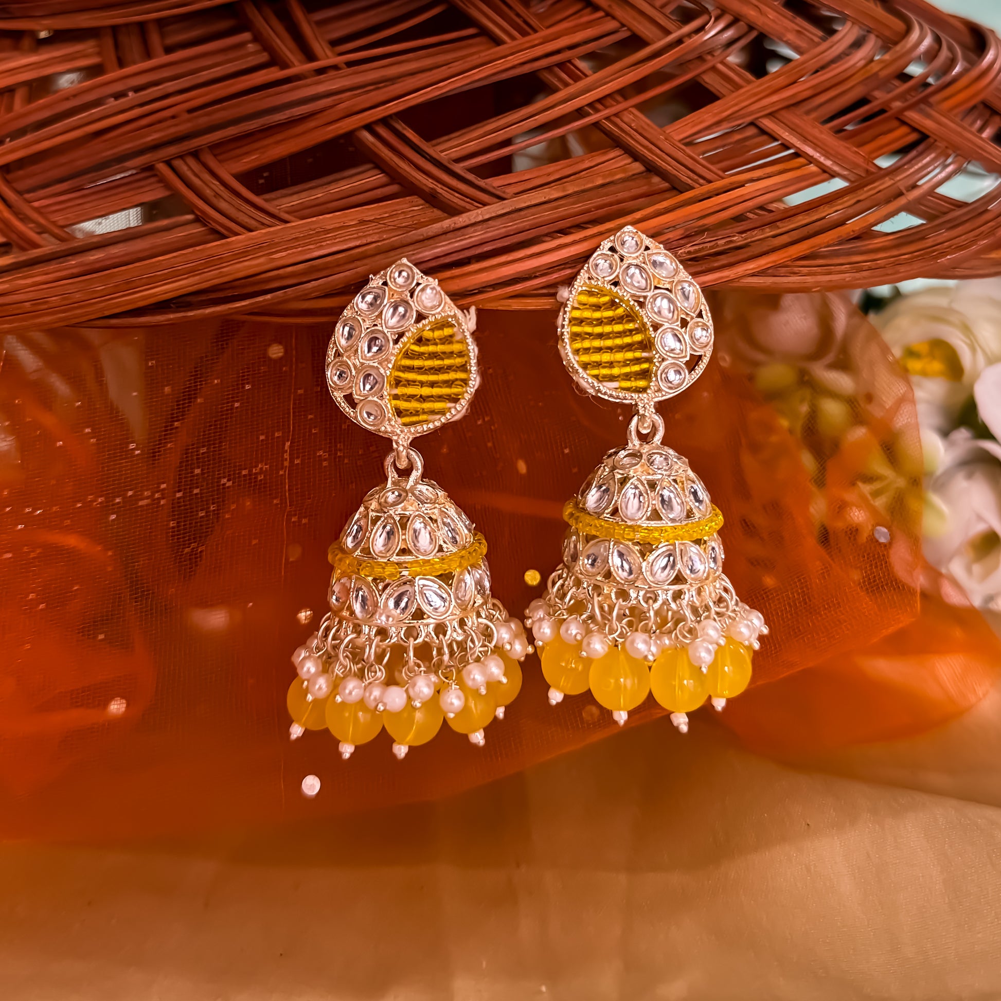Yashika Pearl Jhumka Earrings- Yellow