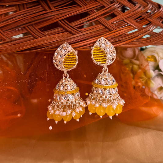 Yashika Pearl Jhumka Earrings- Yellow