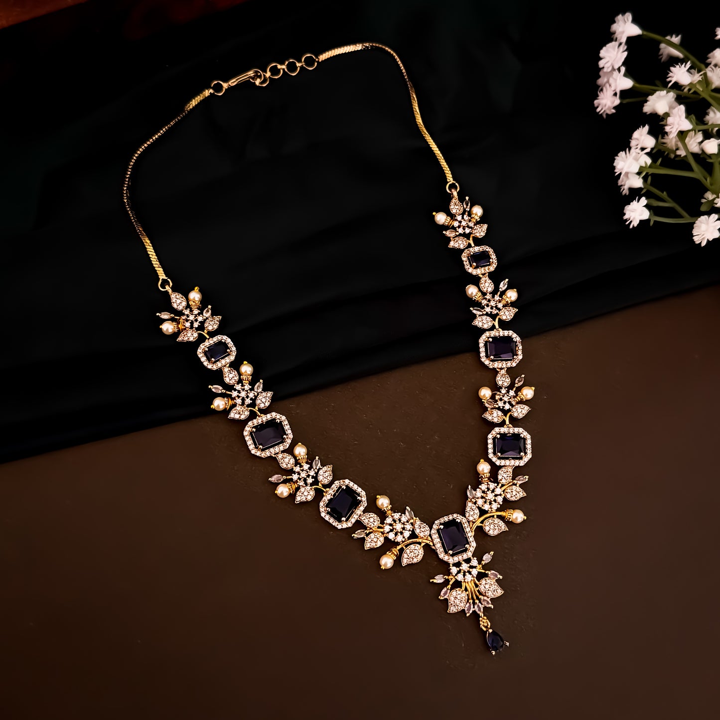 Shreshtha AD Necklace Set - Blue