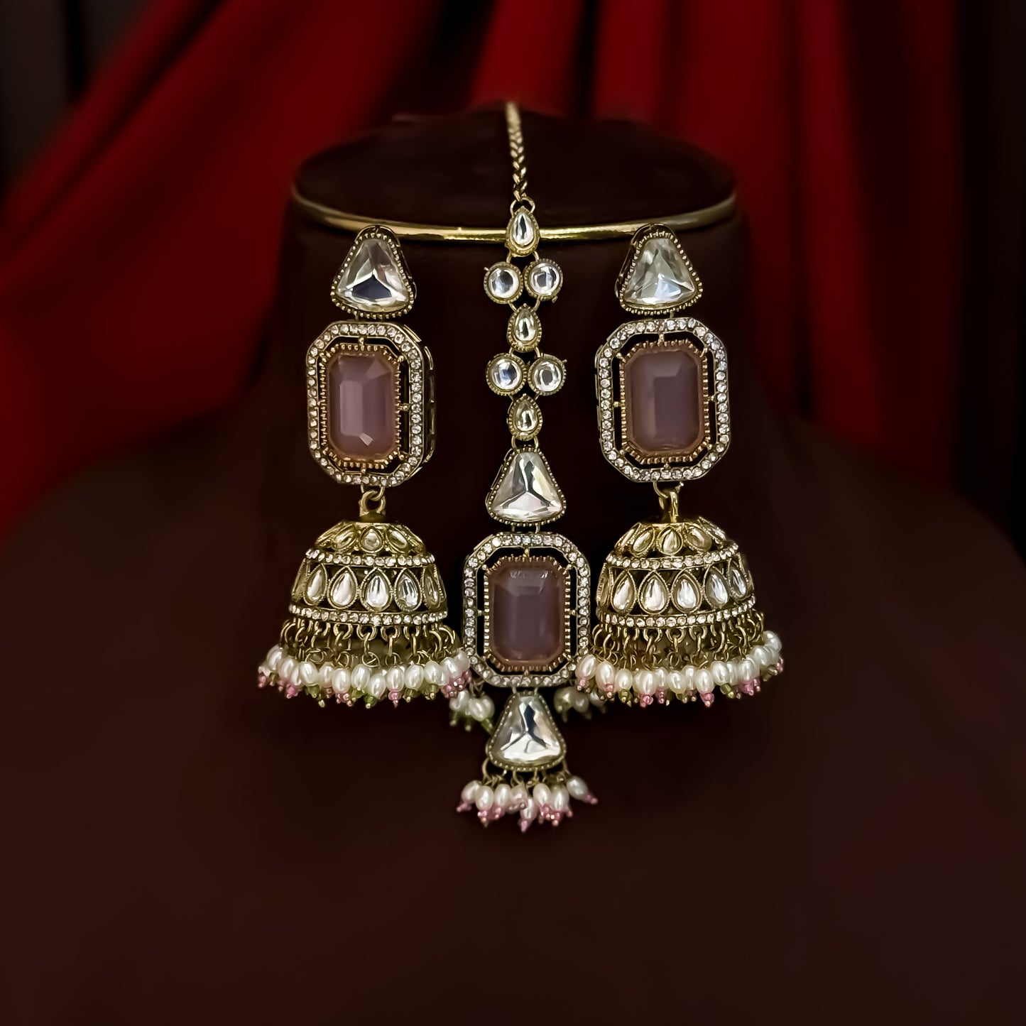 Israni Premium Kundan Long & Short Necklace Set - Pastel Green & Pink