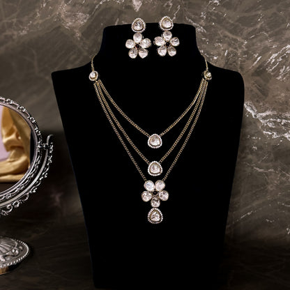 Monisa Moissanite AD 3 Layer Necklace Set- Ruby