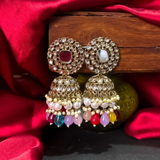 Seesh Statement Kundan Jhumka Earrings - Multi