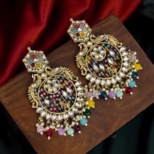 Dhwani Kundan Pearl Chandbali Earrings - Multi