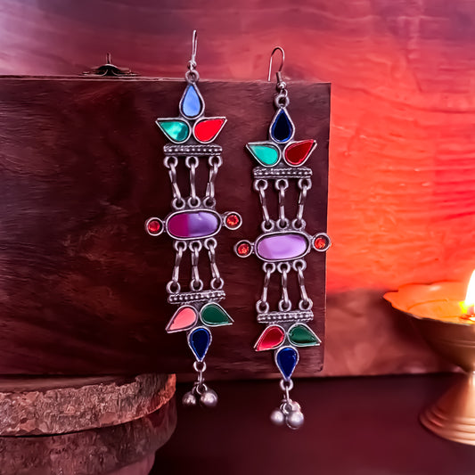 Vasundhara Vintage Afghani Mirror Earrings - Multi